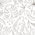 Tropical plants flat hand drawn seamless pattern. Natural cartoon texture. Organic botanical scandinavian illustrations. Royalty Free Stock Photo